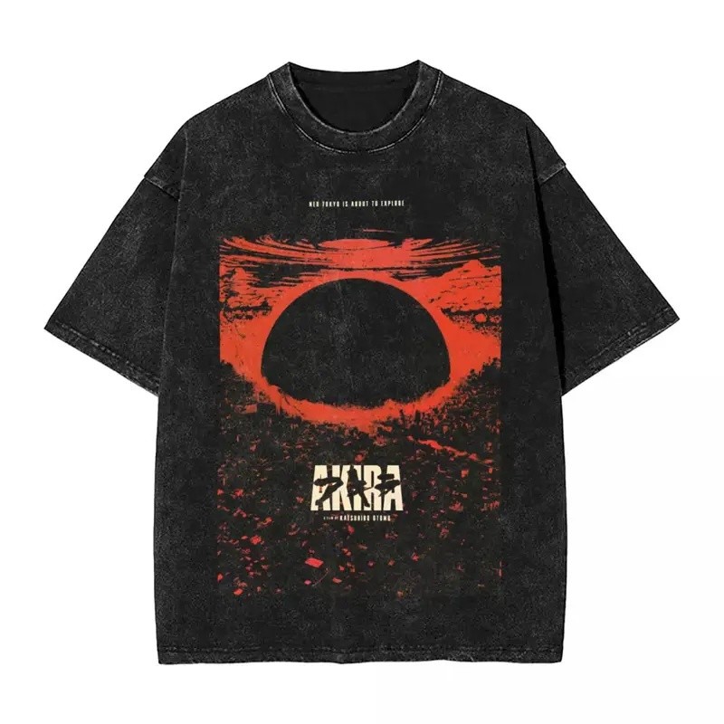Akira Anime Nhật Bản Rửa Áo Hip Hop Vintage Giặt Áo Phông Manga Đồ Họa Nam Nữ Cotton Quần Áo Tay Ngắ