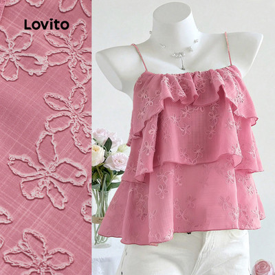 Lovito Áo Kiểu Dáng Thanh Lịch Phong Cách Nghỉ Dưỡng Thích Hợp Cho Hẹn Hò Du Lịch Mùa Xuân/hè Màu Hồng Dành Cho Nữ L155ED682