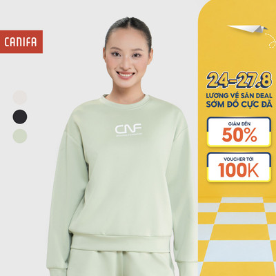 Áo nỉ active nữ CANIFA chất liệu interlock scuba mềm xốp nhẹ có tính năng wicking 6TW25W011