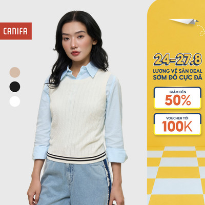 Áo len nữ gilet CANIFA dáng áo rộng vừa phối màu 6TE25W020