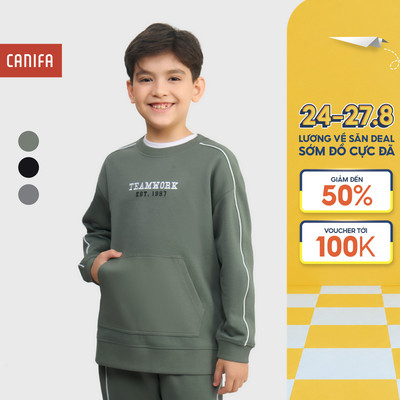 Áo nỉ bé trai CANIFA dài tay cổ tròn có hình in 2TW25C005