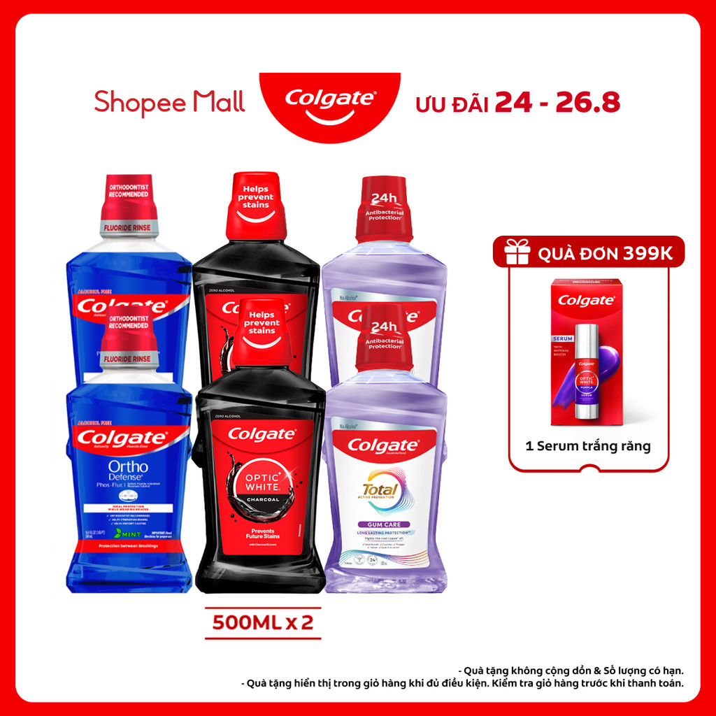 Bộ 2 nước súc miệng Colgate diệt khuẩn, không cay rát cho hơi thở thơm mát 500ML