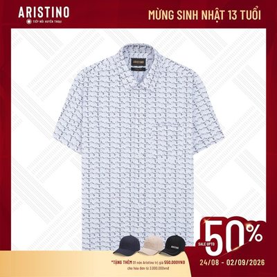 Áo Sơ Mi Trắng Nam Tay Ngắn Aristino Perfect fit Họa Tiết Vạt Bằng ASS043AS3