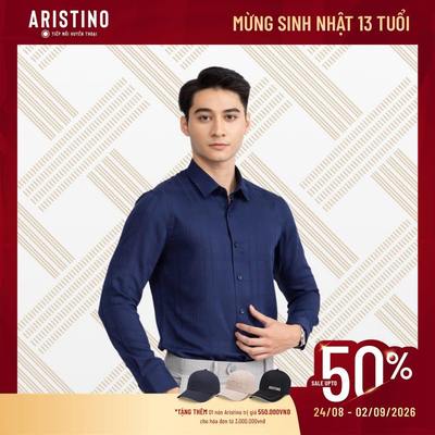 Áo sơ mi nam dài tay ARISTINO màu xanh tím than kẻ lịch lãm, thời thượng - ALS05702
