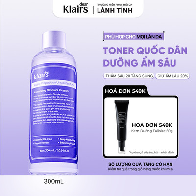 Nước hoa hồng Dear, Klairs Supple Preparation Unscented Toner hỗ trợ cấp ẩm 300ml [FS]