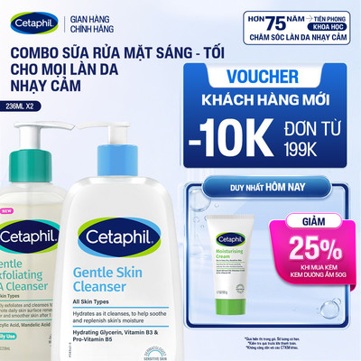 [COMBO LÀM SẠCH SÁNG-TỐI CHO DA NHẠY CẢM] Sữa rửa mặt GENTLE SKIN CLEANSER + Gel rửa mặt GENTLE EXFOLIATING SA CLEANSER