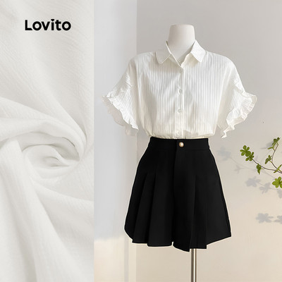 Áo Lovito thanh lịch jacquard xếp nếp màu trắng dễ thương mùa xuân hè cho nữ L142LD441
