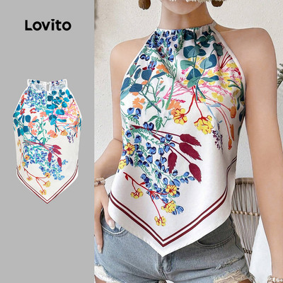 Lovito Kỳ nghỉ Áo nữ xuân hè buộc dây phong cách resort LBL32034