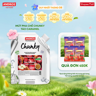 Mứt Trái Cây Pha Chế Táo & Caramel - Có miếng trái cây thật - Nguyên liệu pha chế - ANDROS CHUNKY - 1kg
