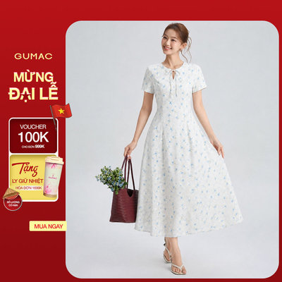 Đầm Nữ GUMAC Họa Tiết Hoa Có Hai Túi Sườn Tay Nhún Vai Dịu Dàng Nữ Tính Hiện Đại LDG06098