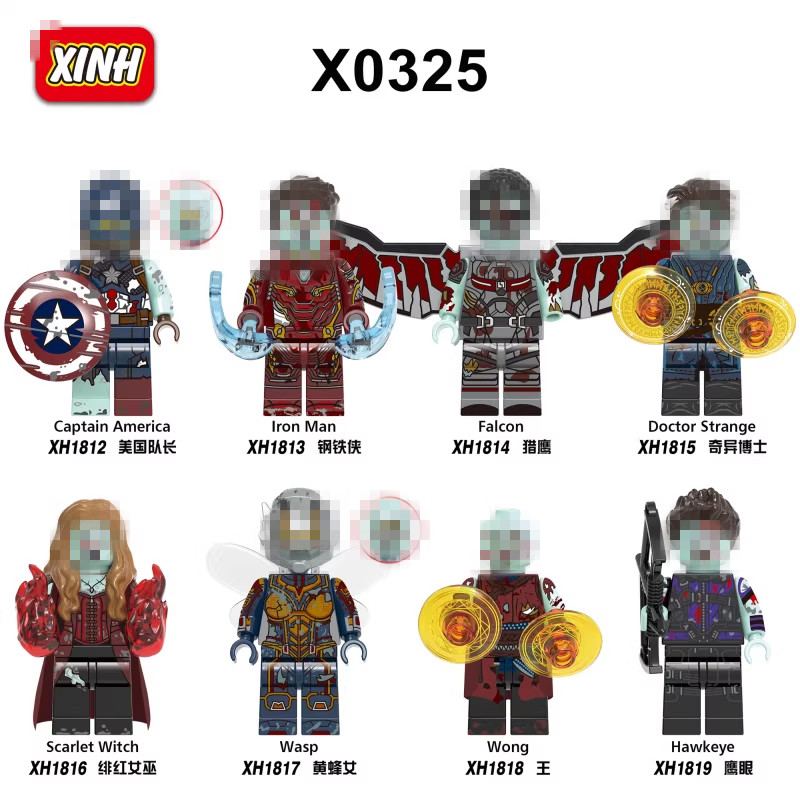Trong nước Xinhong Marvel Siêu Anh Hùng Zombies Người Sắt Đội Mỹ Falcon Wasp Lắp Ráp Khối Xây Dựng M