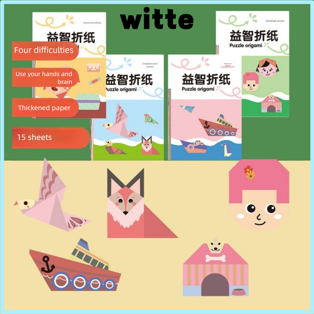 Sách Origami WITTE, Họa Tiết Động Vật 15 Tờ Xếp Hình Origami, Ngộ nghĩnh DIY Trẻ Em Handmade Origami