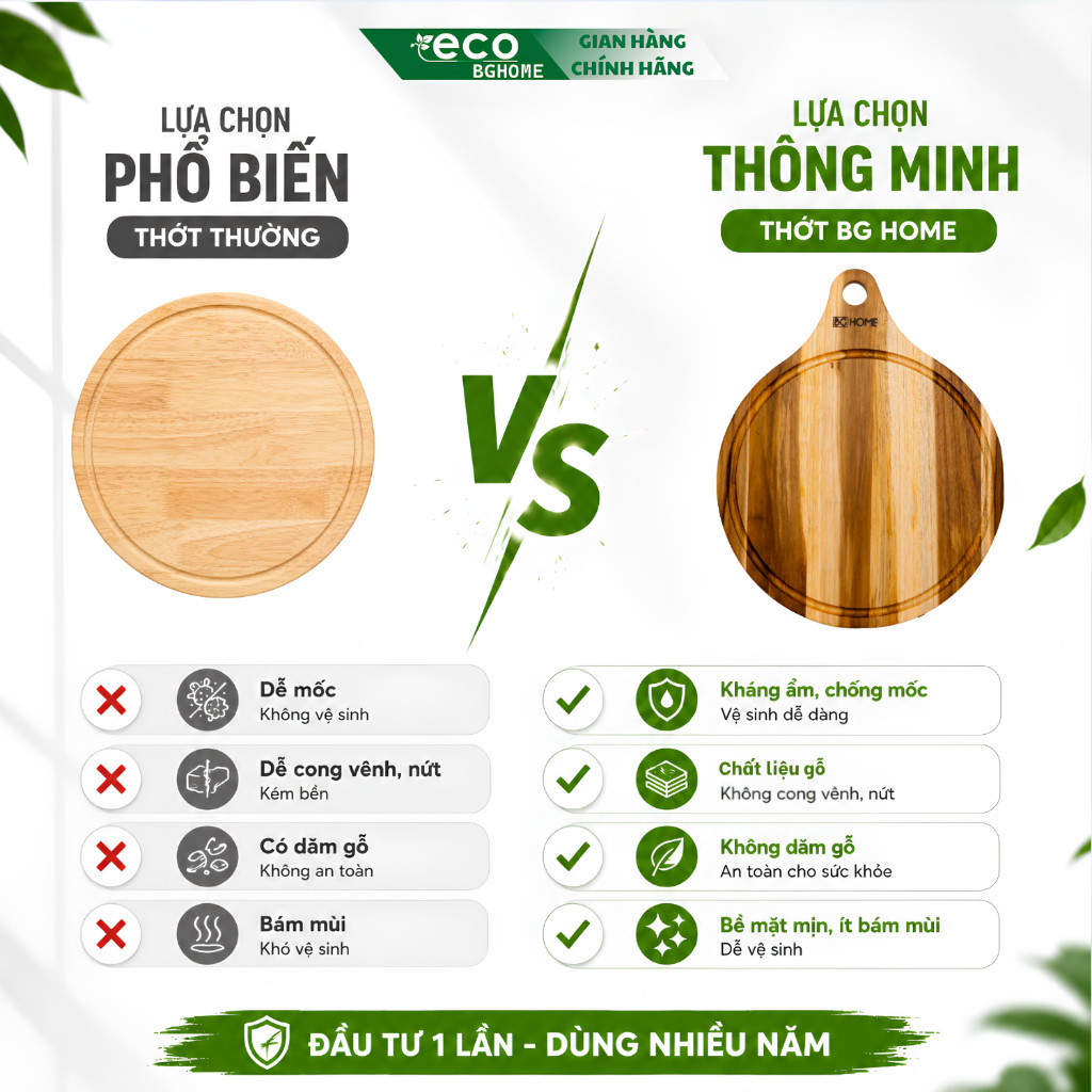 ✨ Thớt Gỗ TEAK Tay Cầm Cắt Thái Không Mùn, Chống Ẩm Mốc, Cong Vênh, An Toàn Thực Phẩm BGHOME