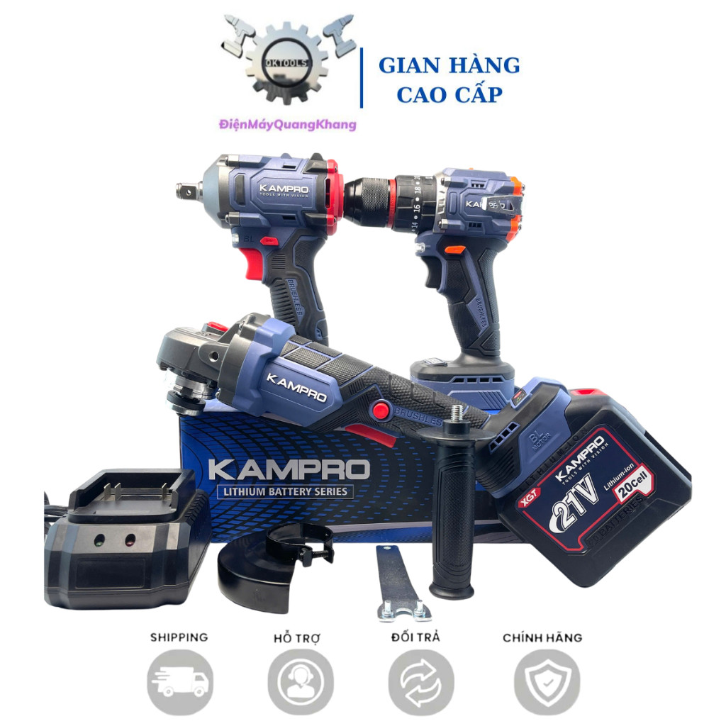Combo KAMPRO Máy Mài K96100PRO, Máy Siết Bulong K888 , Máy Khoan 10Li K21pro , Kèm Pin 20Cell Sạc - 