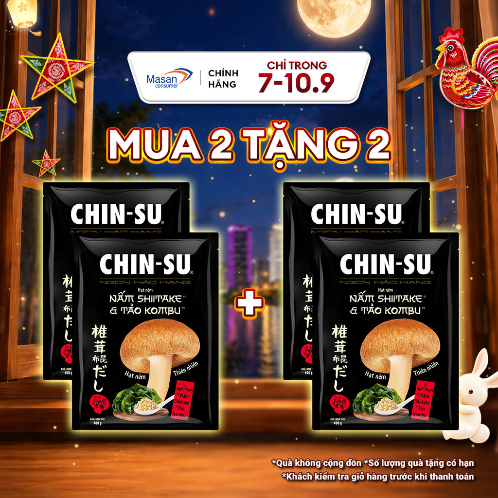 [HSD: 24.11] Combo 2 Hạt nêm CHIN-SU Nấm Shiitake & Tảo Kombu gói x 400gr
