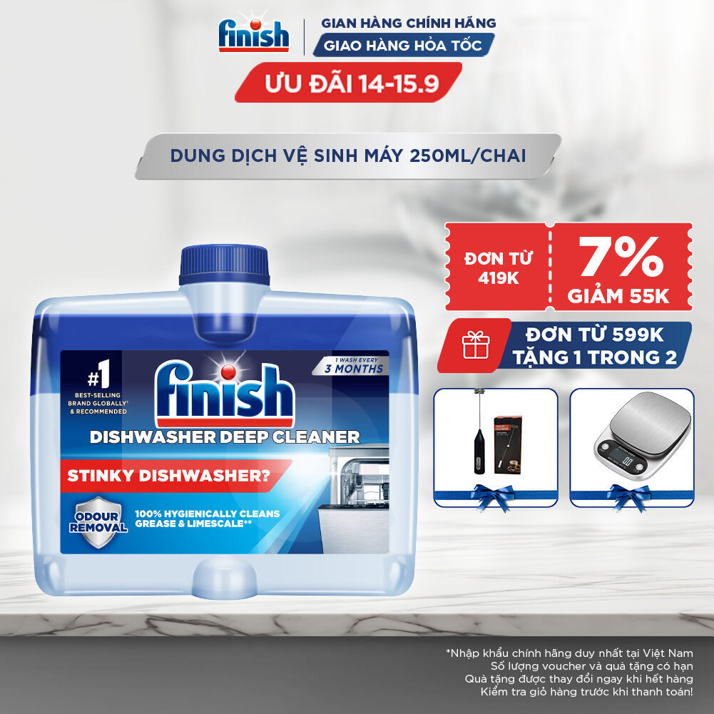 Dung Dịch Tẩy Rửa Máy Rửa Chén Bát Finish Dishwasher Deep Cleaner - chai 250ML