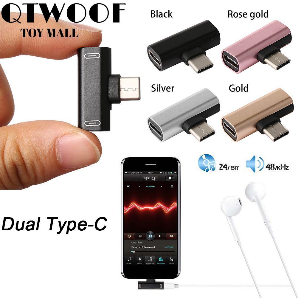 Bộ chuyển đổi QTWOOF Type-C sang Type-C Mini USB C Metal AUX Splitter cho S10 S9 Huawei Mate20