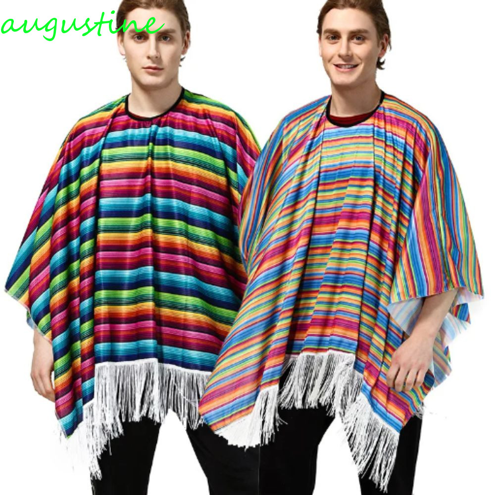 AUGUSTINE Áo choàng phong cách Mexico, Áo choàng dân tộc Halloween Trang phục Mexico, Carnival Cospl