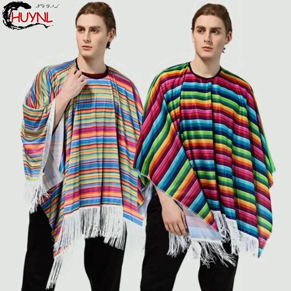 RENDZ Trang Phục Mexico, Sọc Cầu Vồng Halloween Phong Cách Mexico Áo Choàng, Lễ Hội Dân Tộc Cape Áo 