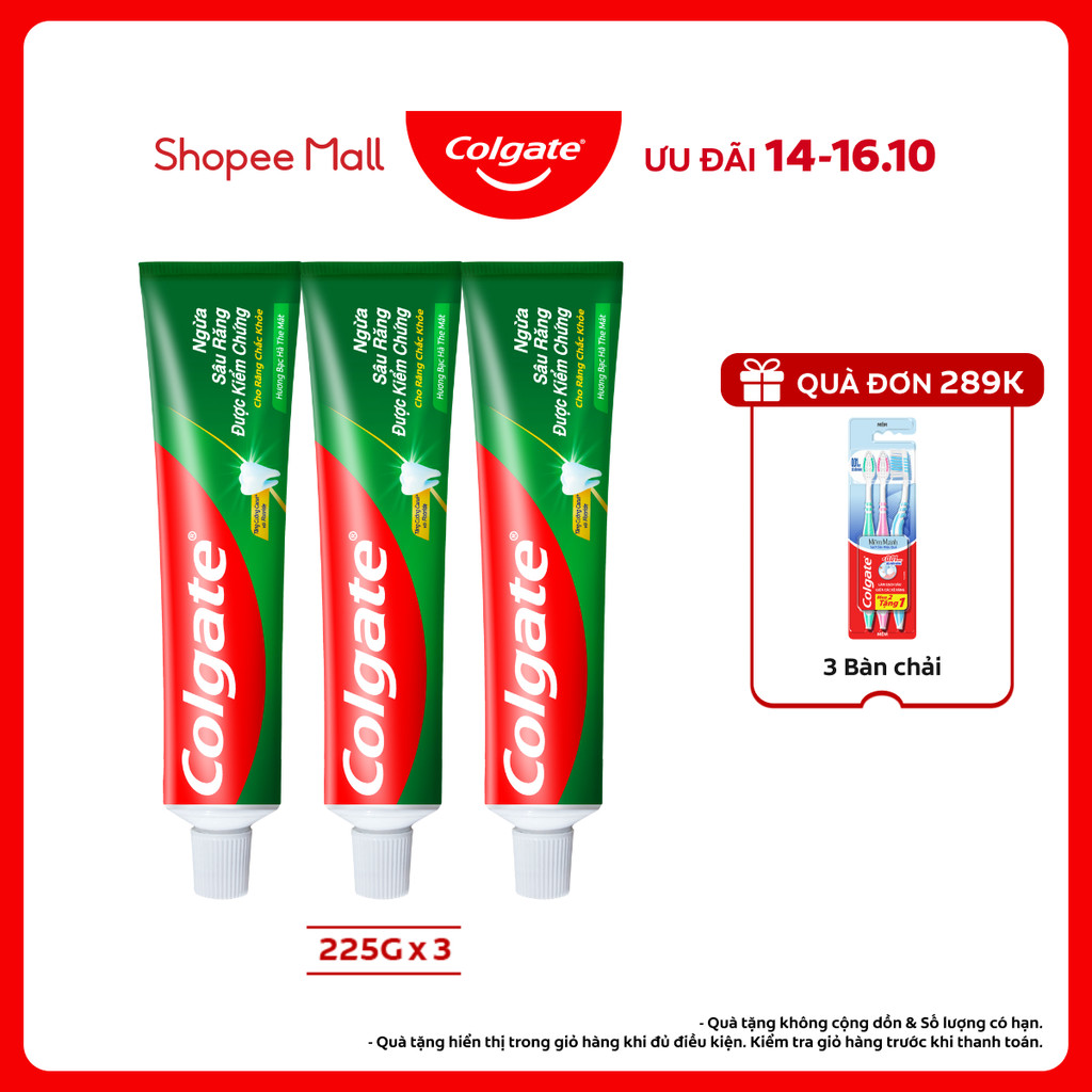 Bộ 3 Kem đánh răng Colgate ngừa sâu răng răng chắc khỏe 225g/tuýp