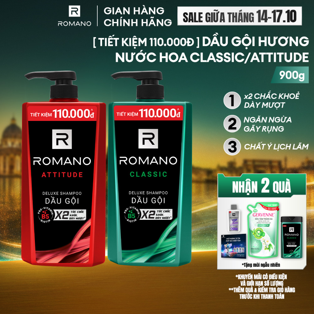 Dầu gội / Tắm gội nam Romano hương Nước hoa nam Classic / Attitude / Grandiose…