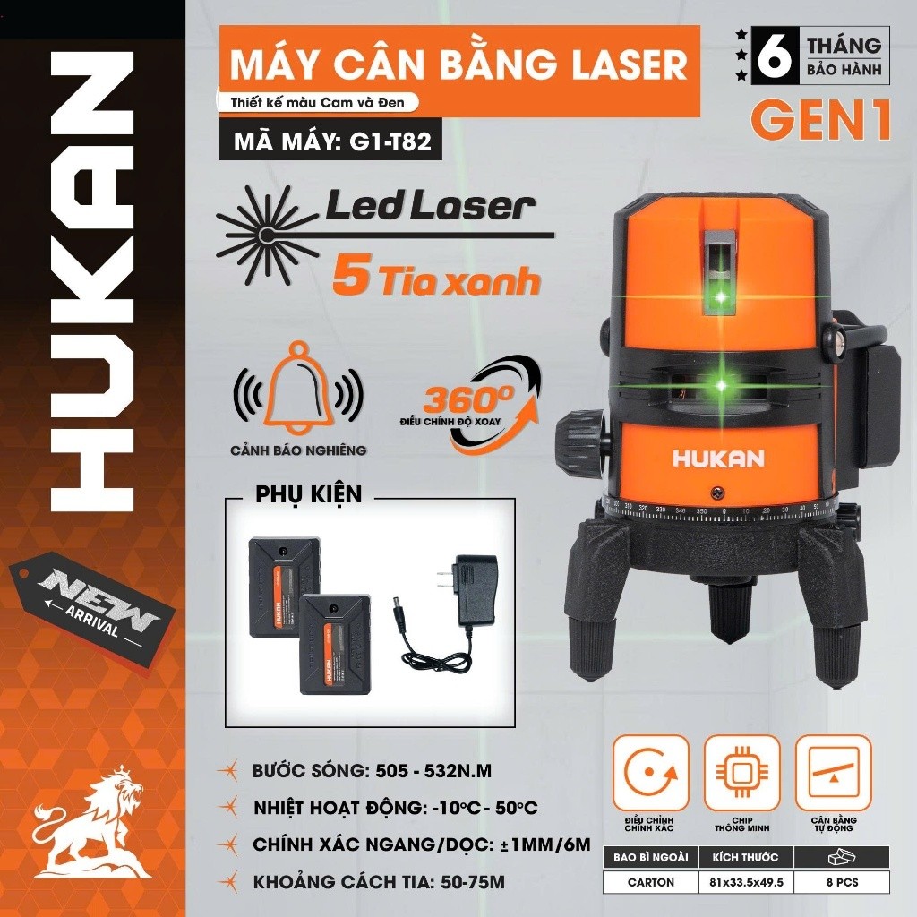 Máy cân bằng laser HUKAN G1-T81 Hoặc HUKAN G1-T82, 5 tia xanh bóng LED,