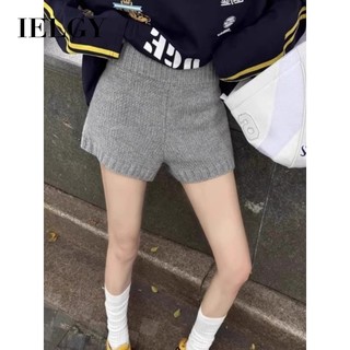 IELGY Quần Short Dệt Kim Hàn Quốc Mới Cho Nữ, Phù Hợp Chân Rộng, Thiết Kế Thẳng