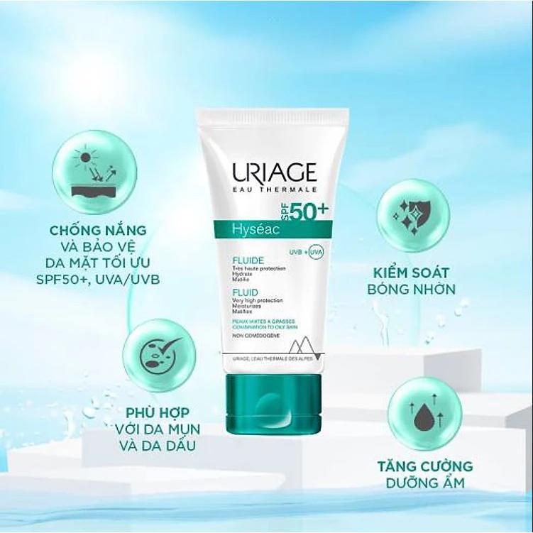 Ảnh 4 của Kem chống nắng Uriage Hyseac SPF 50+ Fluide kết cấu mỏng nhẹ, kiểm soát nhờn, cho da dầu mụn 50ml