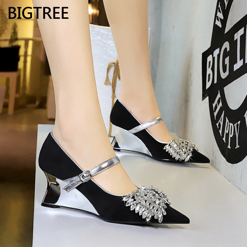 Women's High Heels2905-H72Korean Style Light Luxury Pointed Toe Wedge Rhinestone Bow Decoration Colo