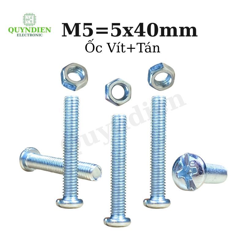 Ốc vít kèm tán M5 dài 40mm túi 100 con - Linh Kiện Quỳnh Diễn
