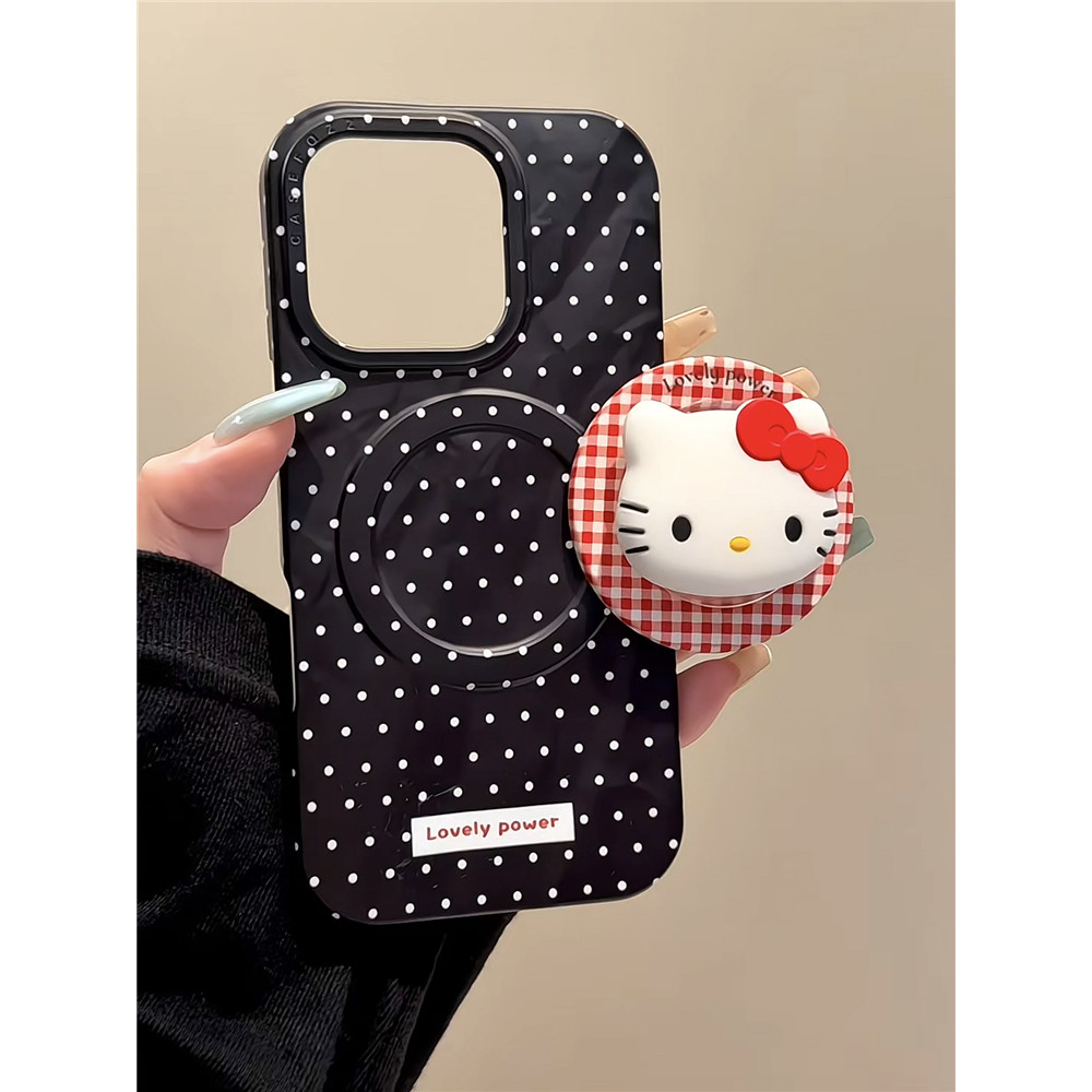 Sweet Cool Black White Polka Dot Giá đỡ từ tính mèo ba chiều Thích hợp cho vỏ điện thoại 1316 iPhone