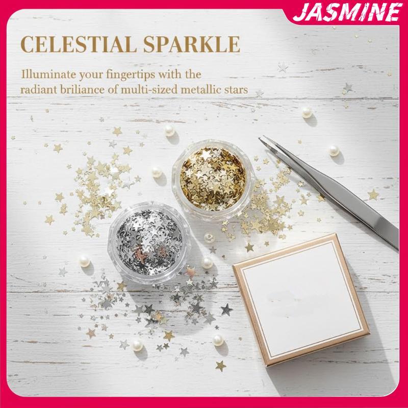 JASMINE Kích Thước Trộn Ngôi Sao Lấp Lánh Móng Tay Lấp Lánh Lấp Lánh Pentagram Trang Trí Móng Tay Sa