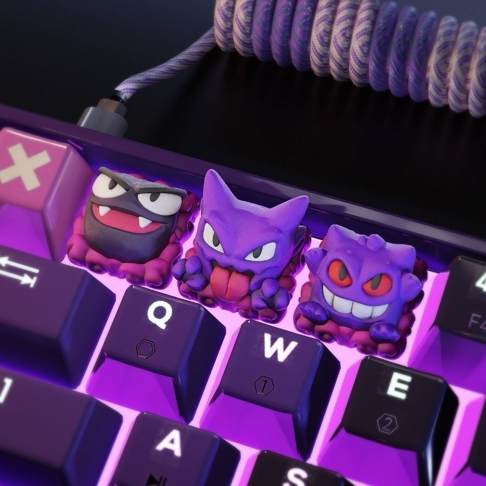 [Màu sắc] Pokémon Keycap Ma Đá Gengar Keycap Sáng Tạo Keycap Ba Chiều Keycap 7.6