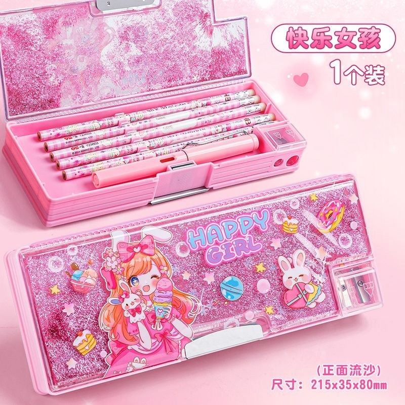 Kuromi Dreamy Long Lanh Hộp Văn Phòng Phẩm Cô Gái Dung Tích Lớn Hộp Đựng Bút Chì Hai Mặt Giá Trị Cao