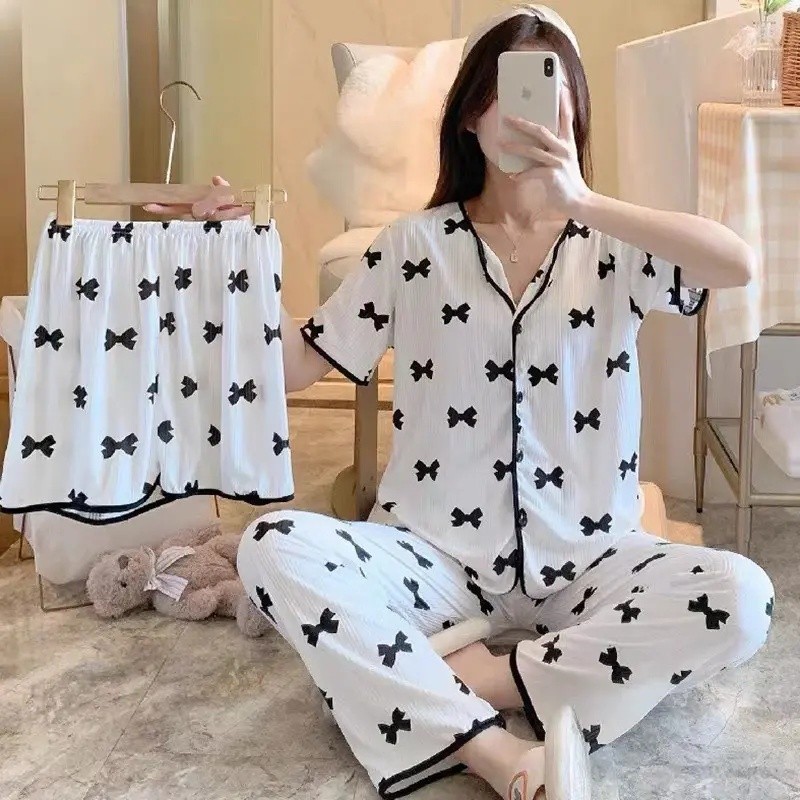 Bộ đồ ngủ 3 trong 1 Bộ đồ ngủ Hàn Quốc Bộ đồ ngủ thoáng khí thoải mái