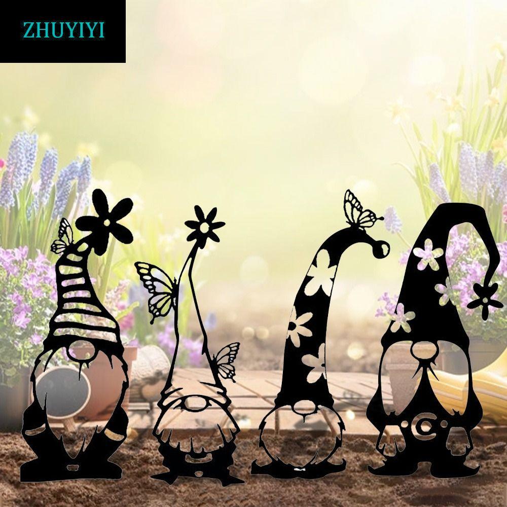ZHUYIYI Gnome Sign, 2D Acrylic Garden Gnomes Stake, Gnome Silhouette Hollow Out Nhánh chống nước Gno