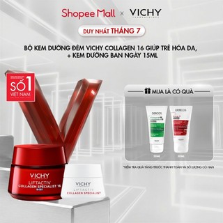 Bộ Kem dưỡng đêm Vichy Collagen 16 giúp trẻ hóa da, ngăn ngừa giảm nếp nhăn, làm sáng da 50ml + kem dưỡng ban ngày 15ml