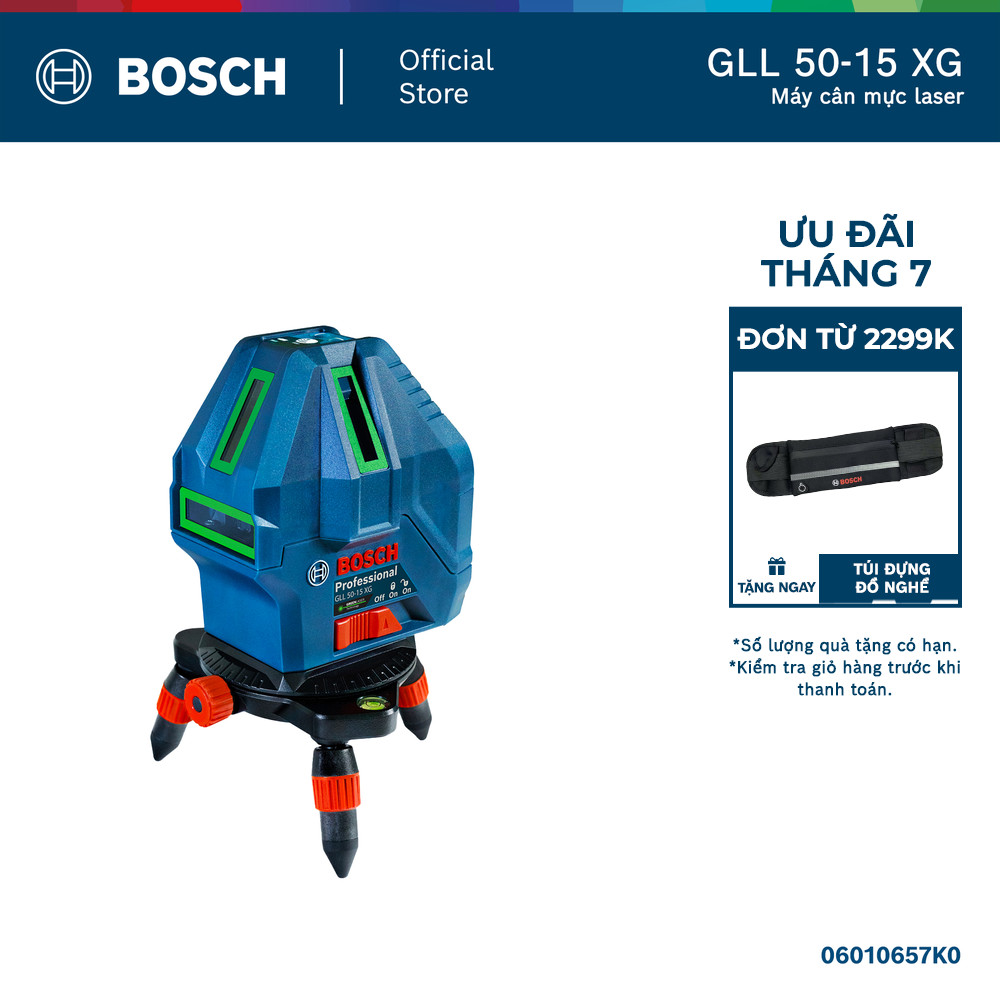 Máy cân mực laser Bosch GLL 50-15 XG – Laser tia xanh, bền bỉ, chuyên nghiệp