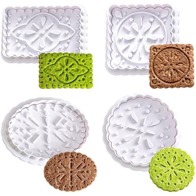 Cookie Stamps Set, 4 Pcs ‌Butter Cookie Press Biscuit Cutter Set 3D Classic Cookie Cutter with Plung