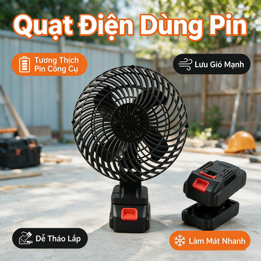 Combo Quạt Pin 30cell, Quạt Pin 8 Inch 2 Lấc Chỉnh Gió, Có Lấc Quay Đảo Chiều Sử Dụng