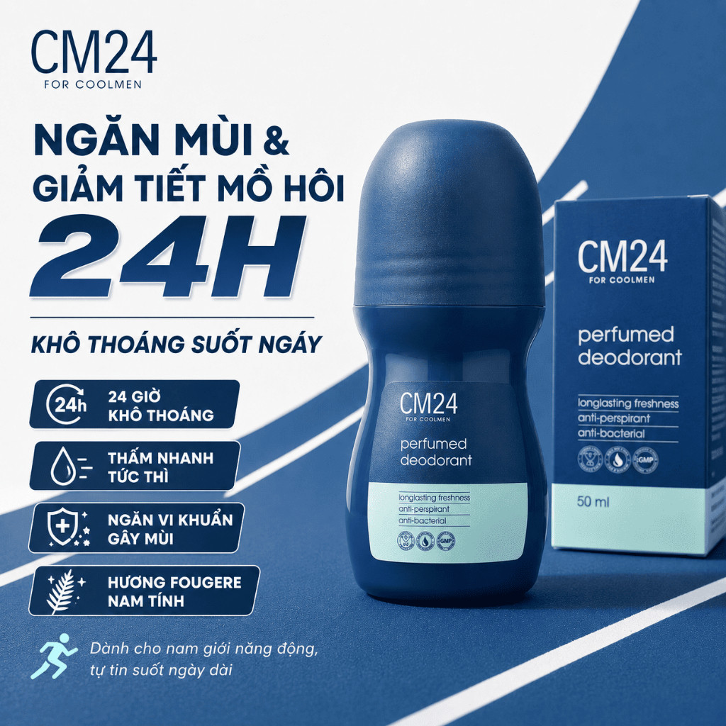 (KHÔNG VÀNG ÁO) Lăn Khử Mùi Nam CM24 FOR COOLMEN  Khử Mùi Giảm Tiết Mồ Hôi 24 Tiếng Giúp Khô Thoáng 