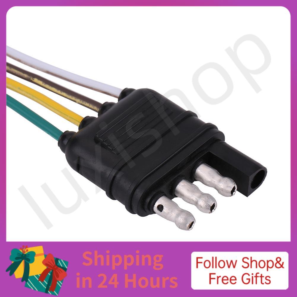 iuxishop Trailer Connector 6-24V 4 Pin Flat Plug Ổ cắm dây cho Caravan Towbar Kéo
