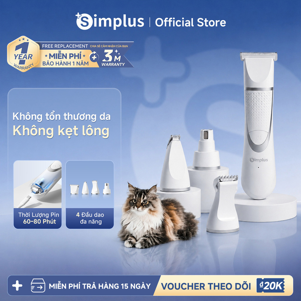 Simplus Máy Cắt Tỉa Lông Thú Cưng 4IN1 Thân Máy Chống Nước Hợp Cho Người Mới Gia Đình Nhiều Thú Cưng
