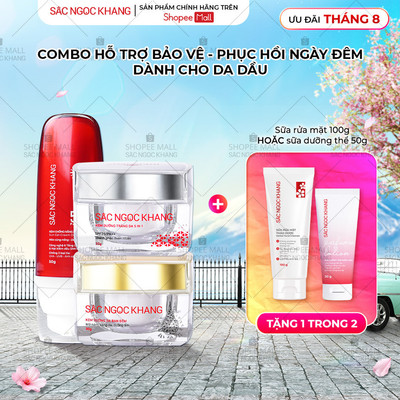 Combo Sắc Ngọc Khang Mờ Nám, Nâng Tông, Bảo Vệ Toàn Diện (Kem Ngày 30g + Kem Đêm 30g + KCN kiềm dầu 50g)