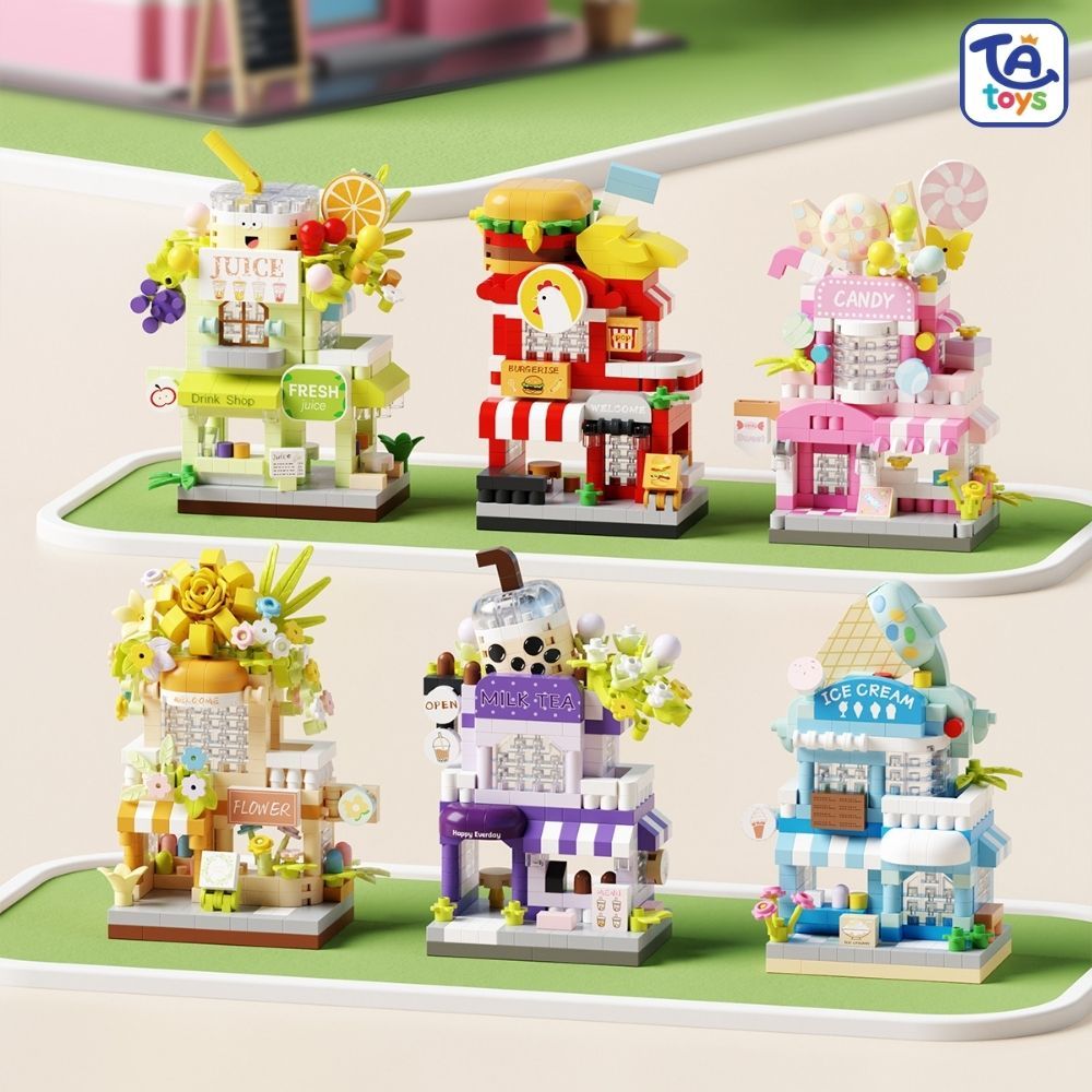 Đồ Chơi Lắp Ráp Mô Hình Cửa Hàng Mini Store – Bộ Xếp Hình Tiệm Ăn, Nước Uống, Hoa, Kem Cho Bé