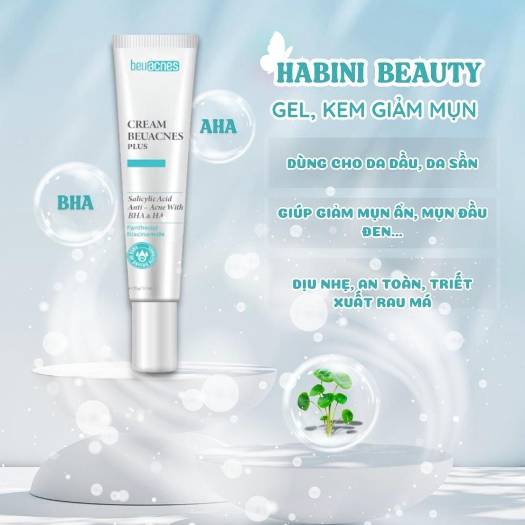 Gel giảm mụn BEUACNES giảm mụn trứng cá, chiết xuất rau má, hỗ trợ mờ thâm mụn nhanh trong 24h