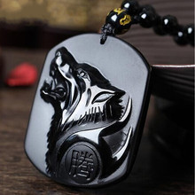 Trung thực Obsidian Benming Phật Mặt dây chuyền Obsidian Đầu sói Obsidian Sói Totem Sói Răng Vòng cổ