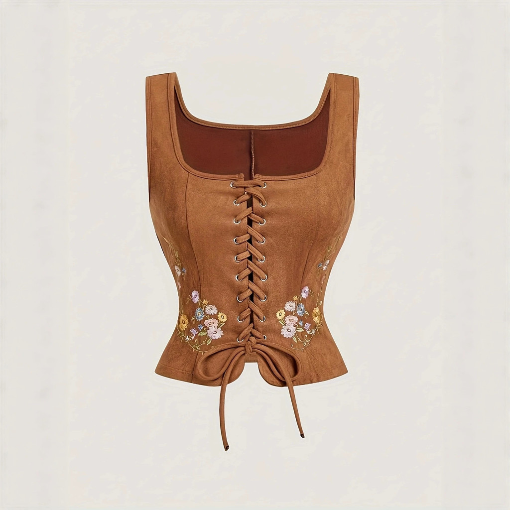 Áo vest thêu ren màu nâu Phong cách Bohemian, Quần áo lễ hội âm nhạc Phong cách Trung Quốc mới Bohem