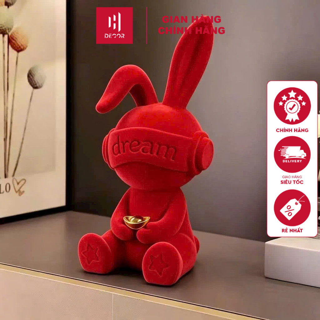 Tượng Thỏ Tai Dài Ôm Thỏi Vàng Decor Trang Trí Phong Thủy May Mắn Sang Trọng - HDECOR
