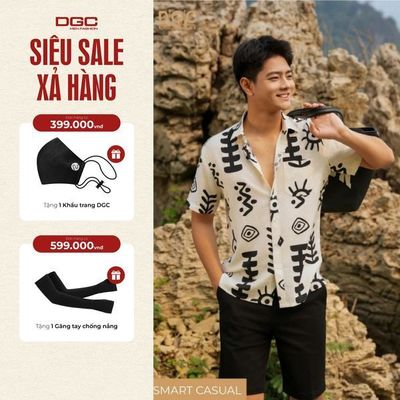 Áo sơ mi Nam ngắn tay DGC Dáng suông Smart Casual, họa tiết  trẻ trung, vải thoáng mát - SASNBE56M
